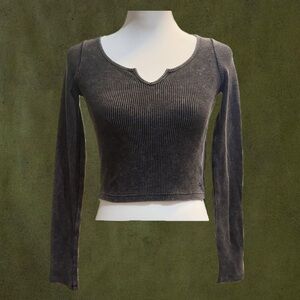 ❤️SOLD❤️PINK Shrunken Thermal Notch Long Sleeve Tee - S